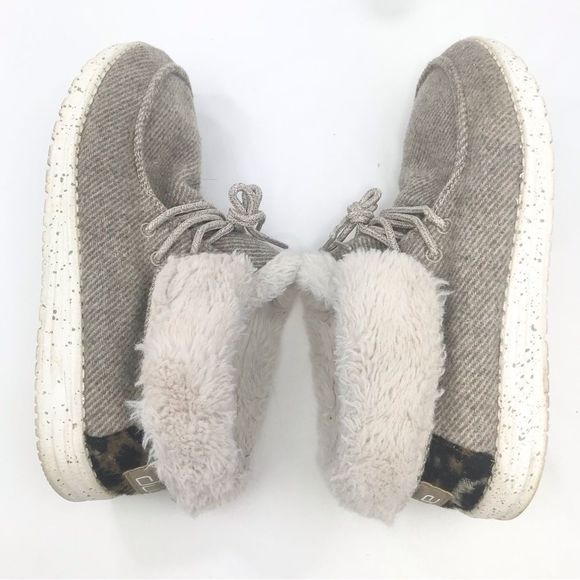 Hey Dude BRITT Tan Tweed Leopard Heel Fur Lined Lace Up Shoes - Picture 5 of 13